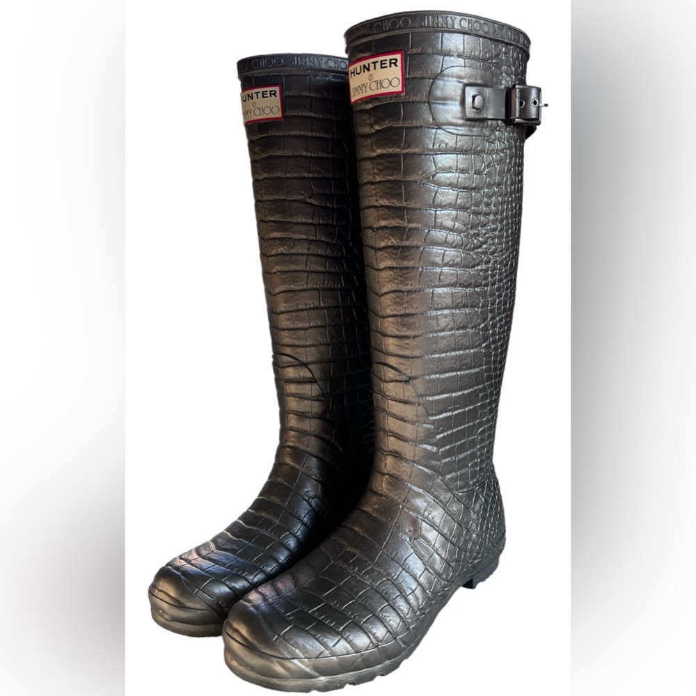 Hunter & Jimmy Choo Black Rubber Welly Rain Boots